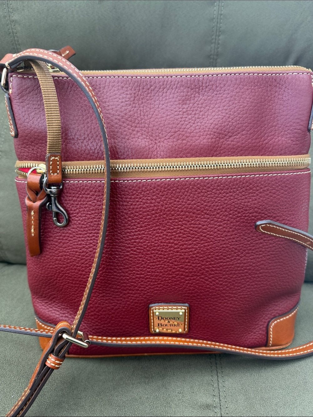 Dooney & Bourke Red Leather Crossbody with Tan Trim - like new - Picture 8 of 8